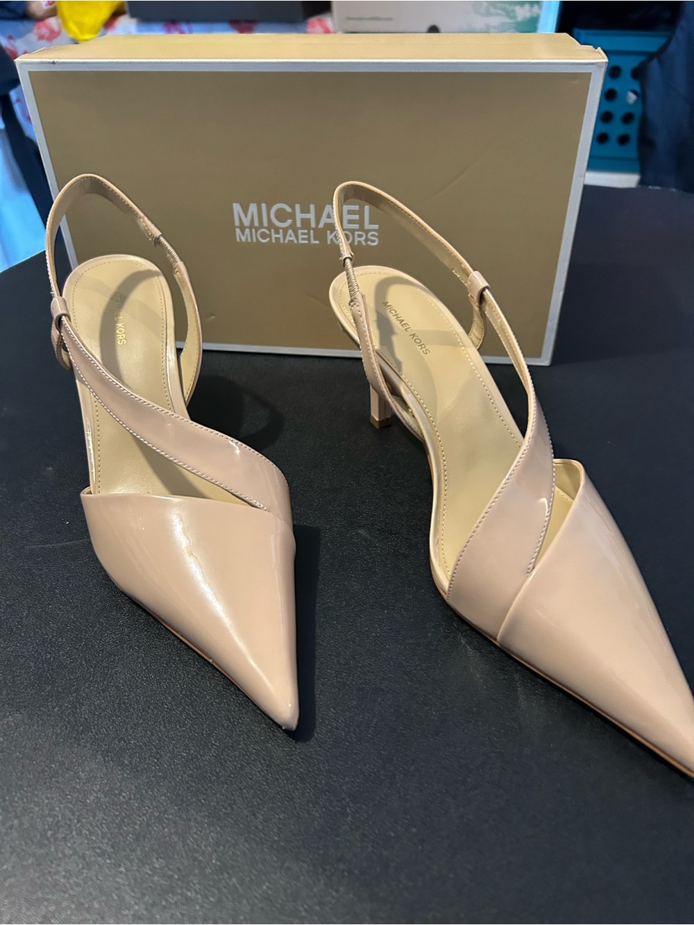 Michael Kors Blush Patent Leather Pointed Slingback Heels
